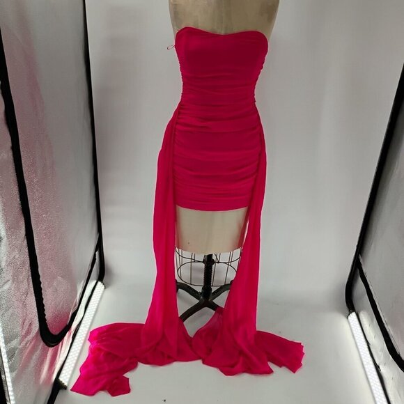 zara barbie mattel draped dress pink size s colab with barbie hi low dress gown - Picture 4 of 13